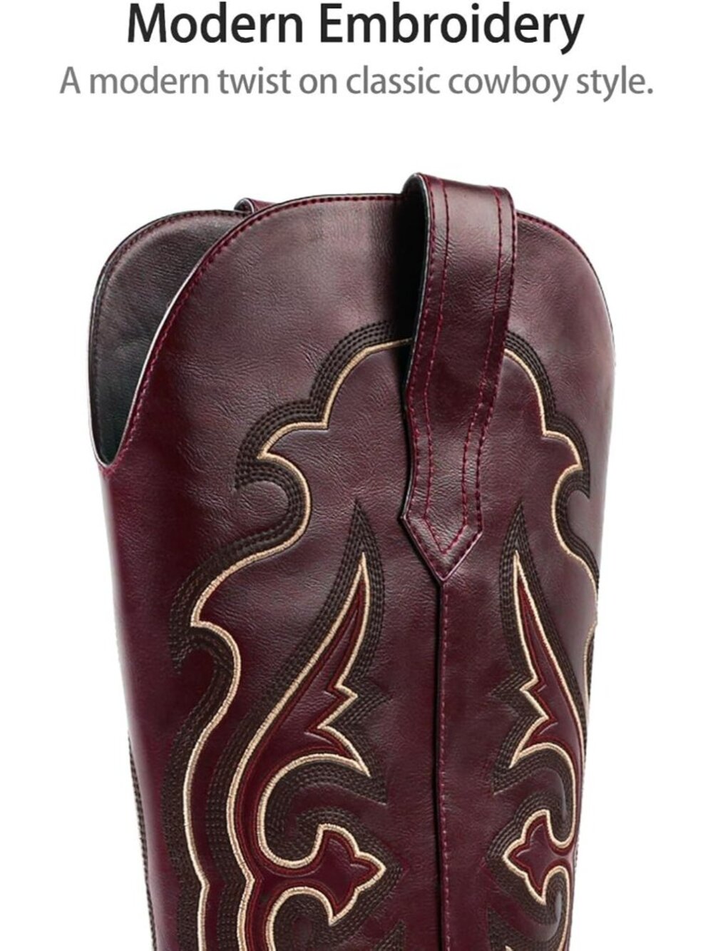 Women's Red Embroidered Western Cowgirl Boots with Chunky Heel Comfort Boot - Picture 4 of 7